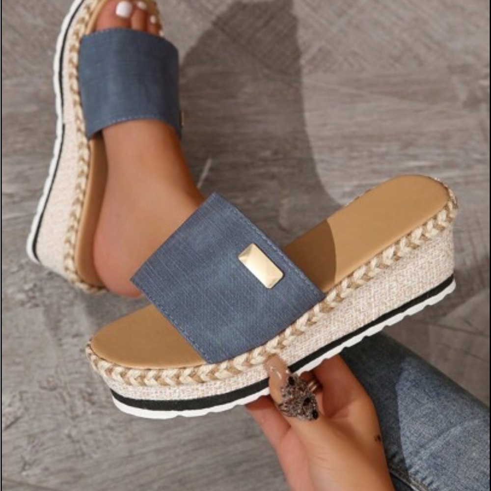 Blue Wedge Sandals